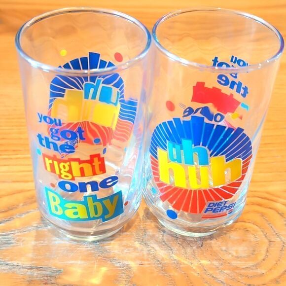 Vintage Diet Pepsi You Got The Right One Baby Uh Huh Set of 2 Drinking Glasses